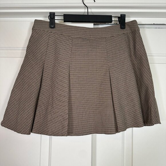 H&M Brown & Beige Houndstooth Pleated Mini Skirt - Medium - Picture 6 of 11